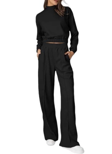 Womens Long Sleeve ZipUp Sweatshirt & Wide Leg Sweatpants Matching Set