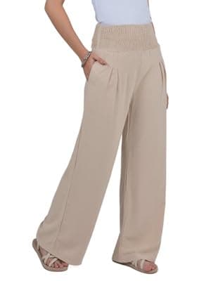 LOFBAZ Women's Linen Palazzo Wide Leg Pants with Pockets