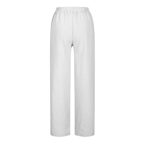 High Waisted Elastic Drawstring Linen Pants for Women Beach Casual Wide Leg Pockets