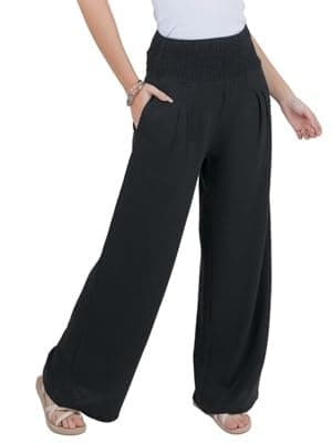 LOFBAZ Women's Linen Palazzo Wide Leg Pants with Pockets