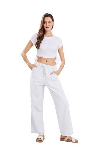 CHARTOU Women's Summer Wide Leg Loose Cotton Linen Pants