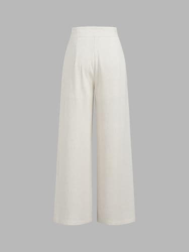 Women's Linen Blend Wide Leg Pants High Waist Cider Business Casual Lounge