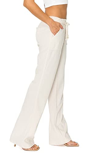 Cali1850 Women's Casual Linen Pants with Drawstring Pockets