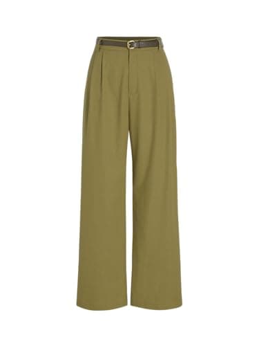 Cider Solid Linen Blend Belted Wide Leg Pants