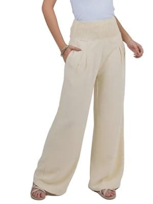 LOFBAZ Women's Linen Palazzo Wide Leg Pants with Pockets