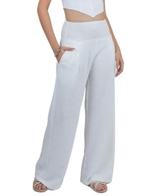 LOFBAZ Women's Linen Palazzo Wide Leg Pants with Pockets