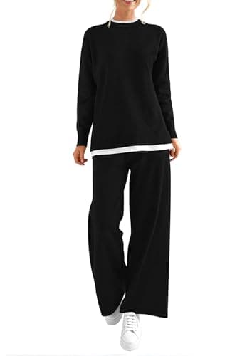 PRETTYGARDEN Women's Winter Matching Sweater Sets Knit Long Sleeve Tops Wide Leg Pants Tracksuit