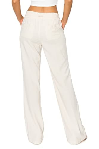 Cali1850 Women's Casual Linen Pants with Drawstring Pockets