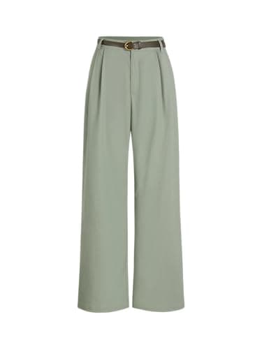 Cider Solid Linen Blend Belted Wide Leg Pants