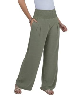 LOFBAZ Women's Linen Palazzo Wide Leg Pants with Pockets