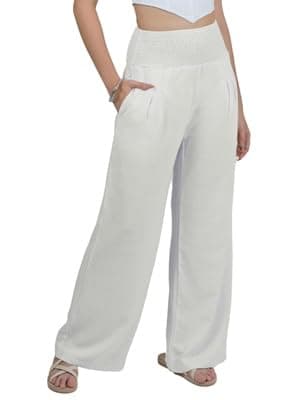 LOFBAZ Women's Linen Palazzo Wide Leg Pants with Pockets