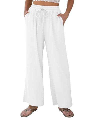 FLAVOFIIT Women's Summer Wide-Leg Linen Palazzo Pants with Pockets