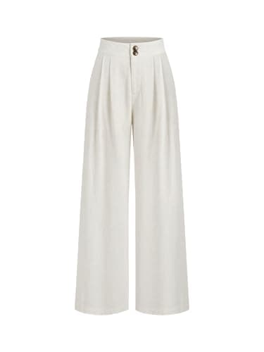 Women's Linen Blend Wide Leg Pants High Waist Cider Business Casual Lounge