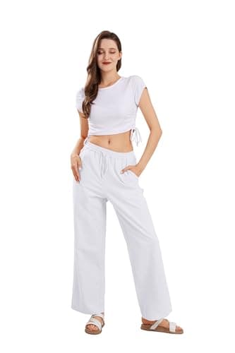 CHARTOU Women's Summer Wide Leg Loose Cotton Linen Pants