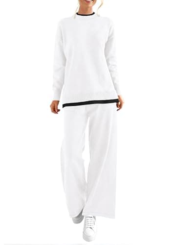 PRETTYGARDEN Women's Winter Matching Sweater Sets Knit Long Sleeve Tops Wide Leg Pants Tracksuit