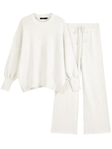 Refined Title: LILLUSORY Women's Sweatsuit Set: Oversized Knit Pullover Top with Wide Leg Pants
