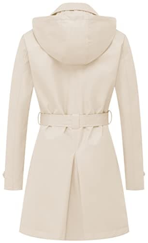 Chrisuno Women's Mid-Length Double Breasted Trench Coat with Hood