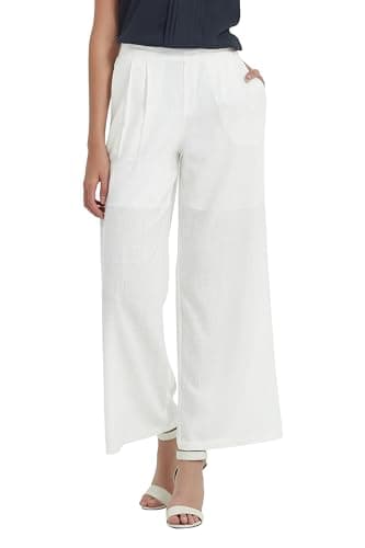 PACIBE Women's Cotton Linen Wide Leg Pants with Pockets