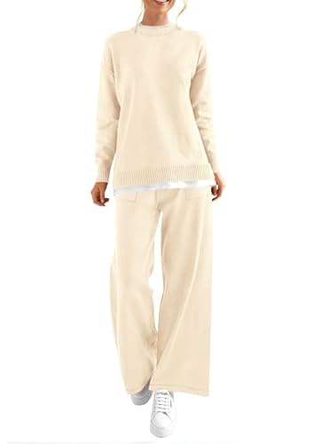 PRETTYGARDEN Women's Winter Matching Sweater Sets Knit Long Sleeve Tops Wide Leg Pants Tracksuit