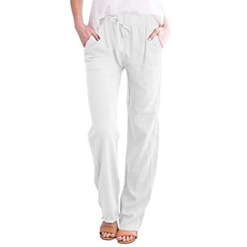 Nantdog Women's Linen High Waisted Drawstring Palazzo Pants