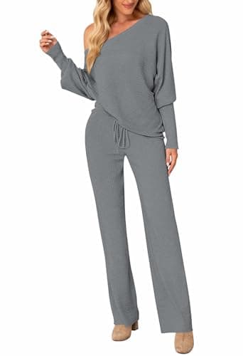 Linsery Women's High Neck Knitted Sweater Set Wide Leg Casual Sweatsuit