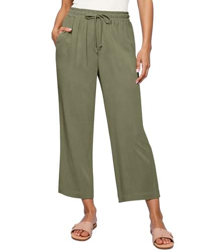 GRAPENT High-Waisted Wide Leg Linen Pants for Women Casual Summer Capris