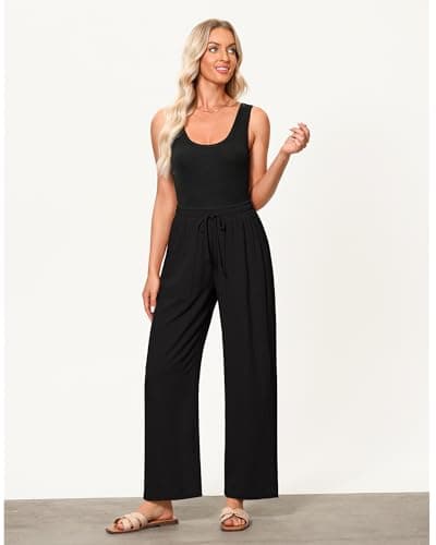 GRAPENT Wide Leg High Waisted Linen Pants for Women with Pockets