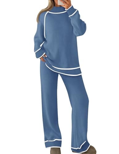 ZESICA Women's Long Sleeve Turtleneck Sweater Set with Wide Leg Pants