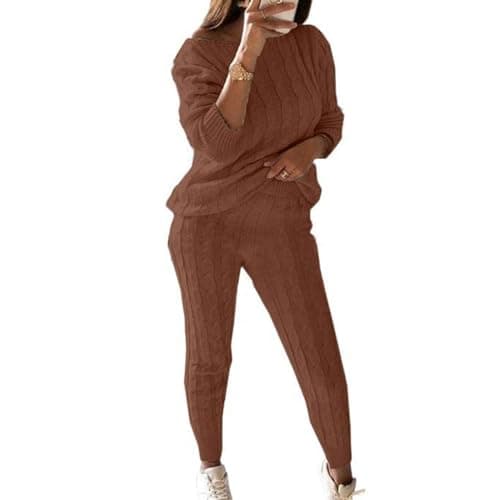 Wankang Women's Fall Cable Knit Set Plus Size Tracksuit Loungewear