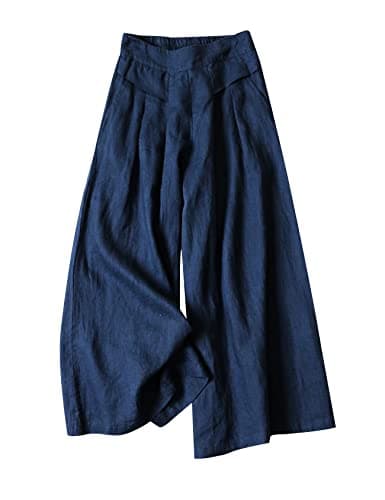 Gihuo Women's Wide Leg Linen Blend Culottes Pants with Pockets