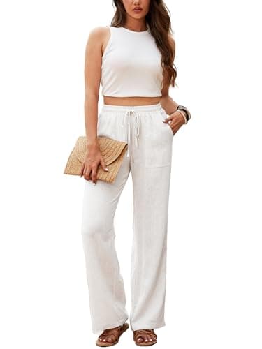 Nomad Women's HighWaisted Linen Pants Casual Drawstring Wide Leg with Pockets