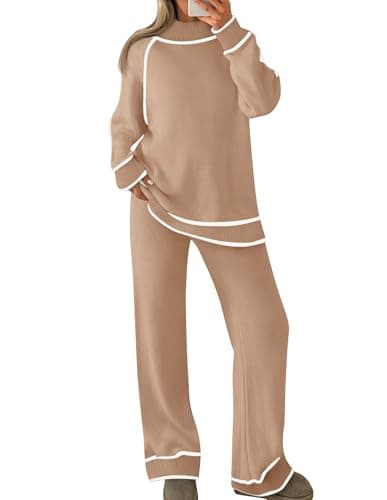 ZESICA Women's Long Sleeve Turtleneck Sweater Set with Wide Leg Pants