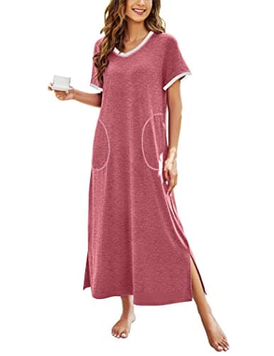 Ekouaer Women's Full-Length Short Sleeve Nightgown