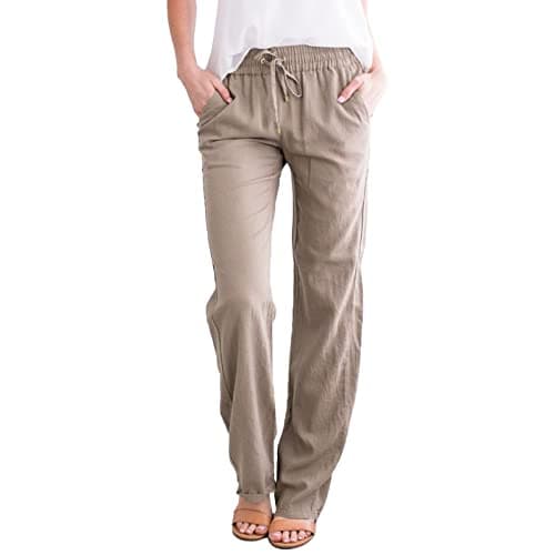 Nantdog Women's Linen High Waisted Drawstring Palazzo Pants