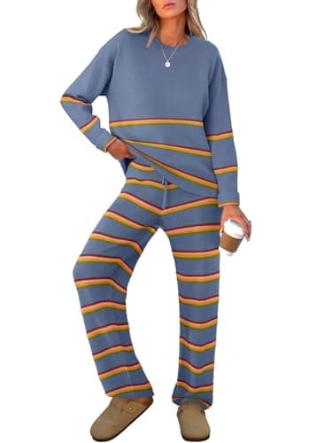 Caracilia Women's Striped Oversized Sweater & Wide Leg Pant Set