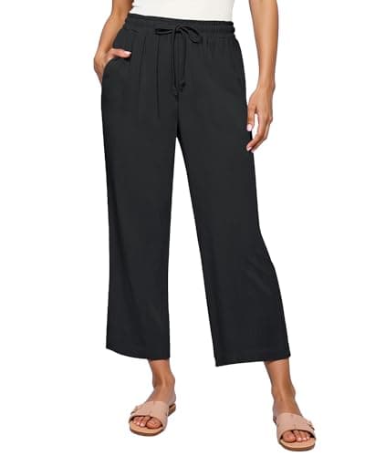 GRAPENT High-Waisted Wide Leg Linen Pants for Women Casual Summer Capris