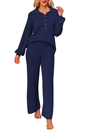 Pink Queen Women's 2-Piece Sweater Set Long SleeveKnit Top & Wide Leg Pants