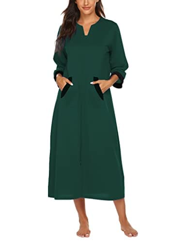 Ekouaer Women's Full Length Zipper Robe Sleepwear