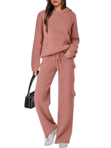 ANRABESS Women's Casual Knit Hoodie & Straight Leg Pants Fall Fashion Set