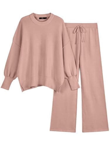 Refined Title: LILLUSORY Women's Sweatsuit Set: Oversized Knit Pullover Top with Wide Leg Pants