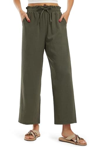 Libin Women's High Waist Wide Leg Imitation Linen Pants