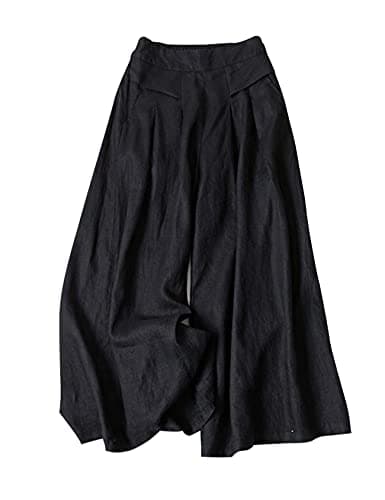 Gihuo Women's Wide Leg Linen Blend Culottes Pants with Pockets
