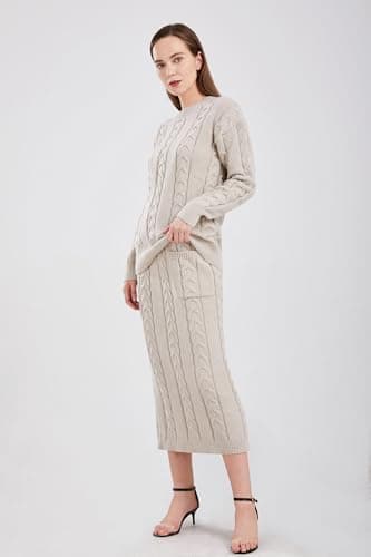UTCOCO Women's Chunky Cable Knit Sweater & Skirt Set
