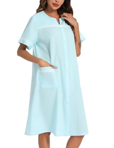 Vslarh 100% Cotton Women's Short Sleeve Nightgown with Pockets