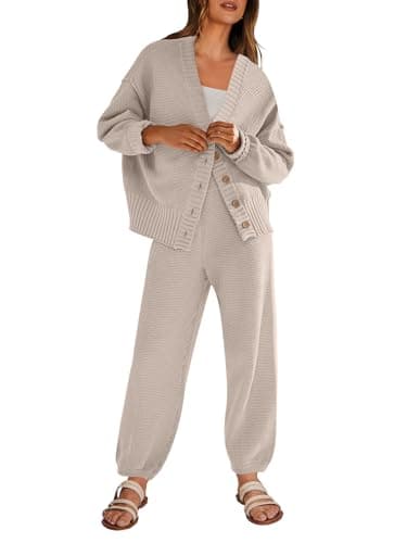 ANRABESS Women's 2-Piece Ribbed Knit Lounge Set