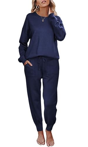 Ekouaer Women's Long Sleeve Knit Pajama Set with Pockets S-XXL