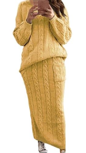 UTCOCO Women's Chunky Cable Knit Sweater & Skirt Set