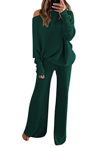 Linsery Women's One Shoulder Knit Sweater & Wide Leg Pants Set