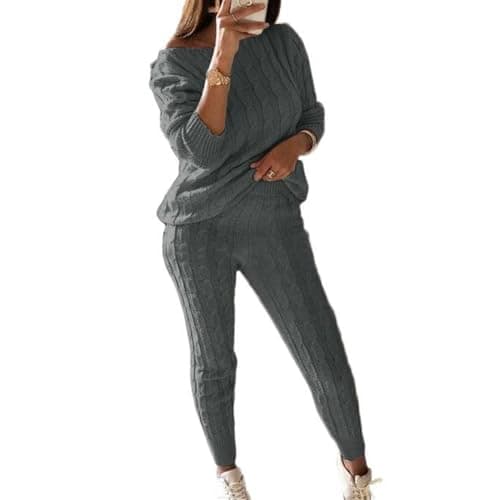 Wankang Women's Fall Cable Knit Set Plus Size Tracksuit Loungewear