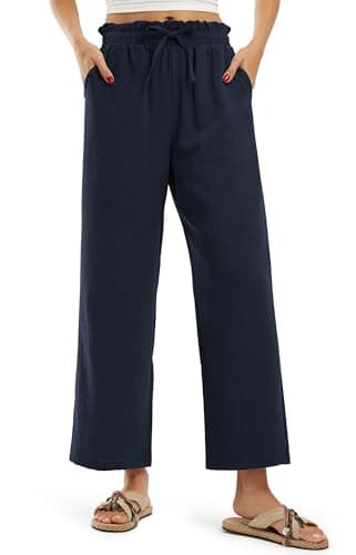 Libin Women's High Waist Wide Leg Imitation Linen Pants